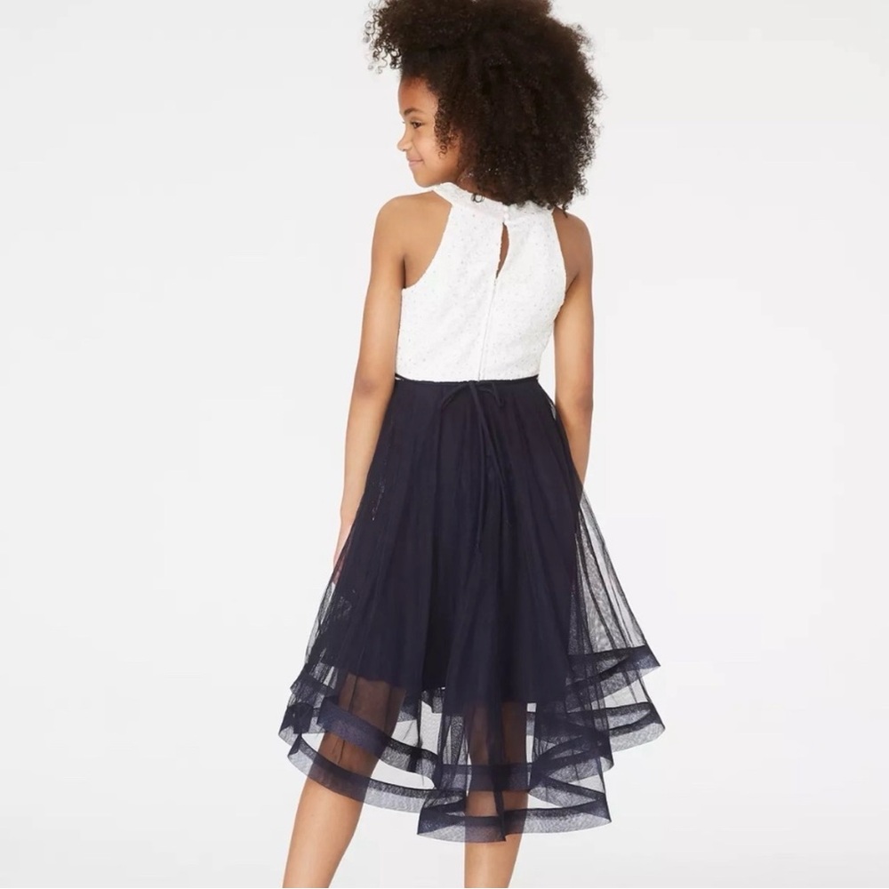 Speechless Kids High-Low Party Dress Lace & Sequins White/Navy Size 7 - Picture 3 of 9
